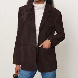 Reformation x Veda Leon relaxed suede blazer in molè suede